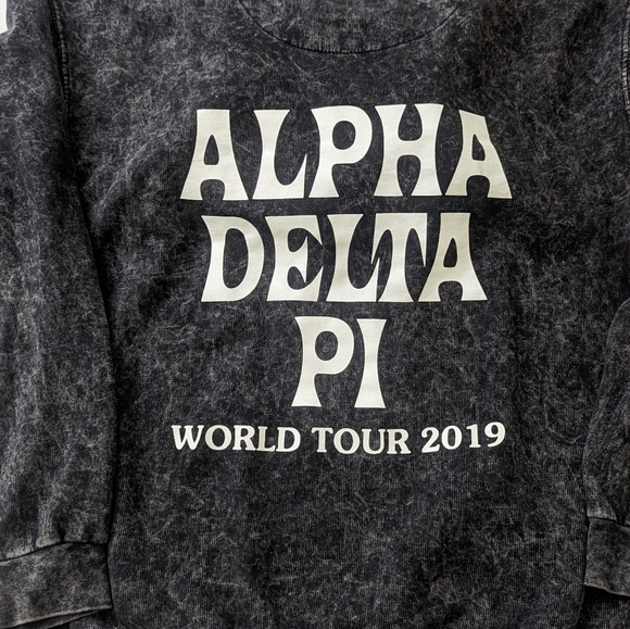 Alpha Delta Pi black acid wash sorority hoodie sweatshirt size Large - Picture 6 of 10